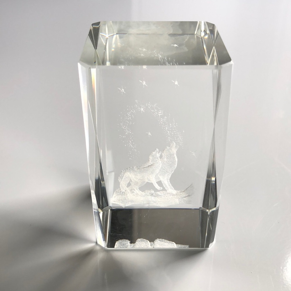 Lead Glass with wolves inside.
